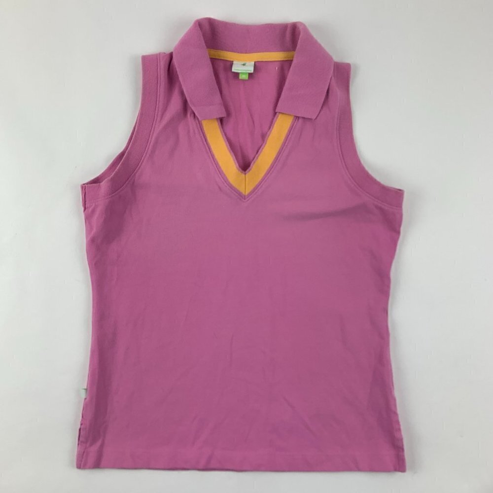 Birdie Womens Polo Shirt Sleeveless V Neck Pink Orange Medium